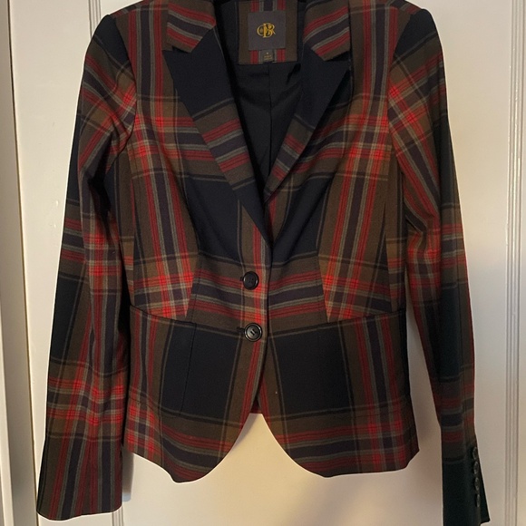 The Limited Jackets & Blazers - The Limited Outback Red Women's Red/Navy/Tan Tartan Plaid Blazer, size small